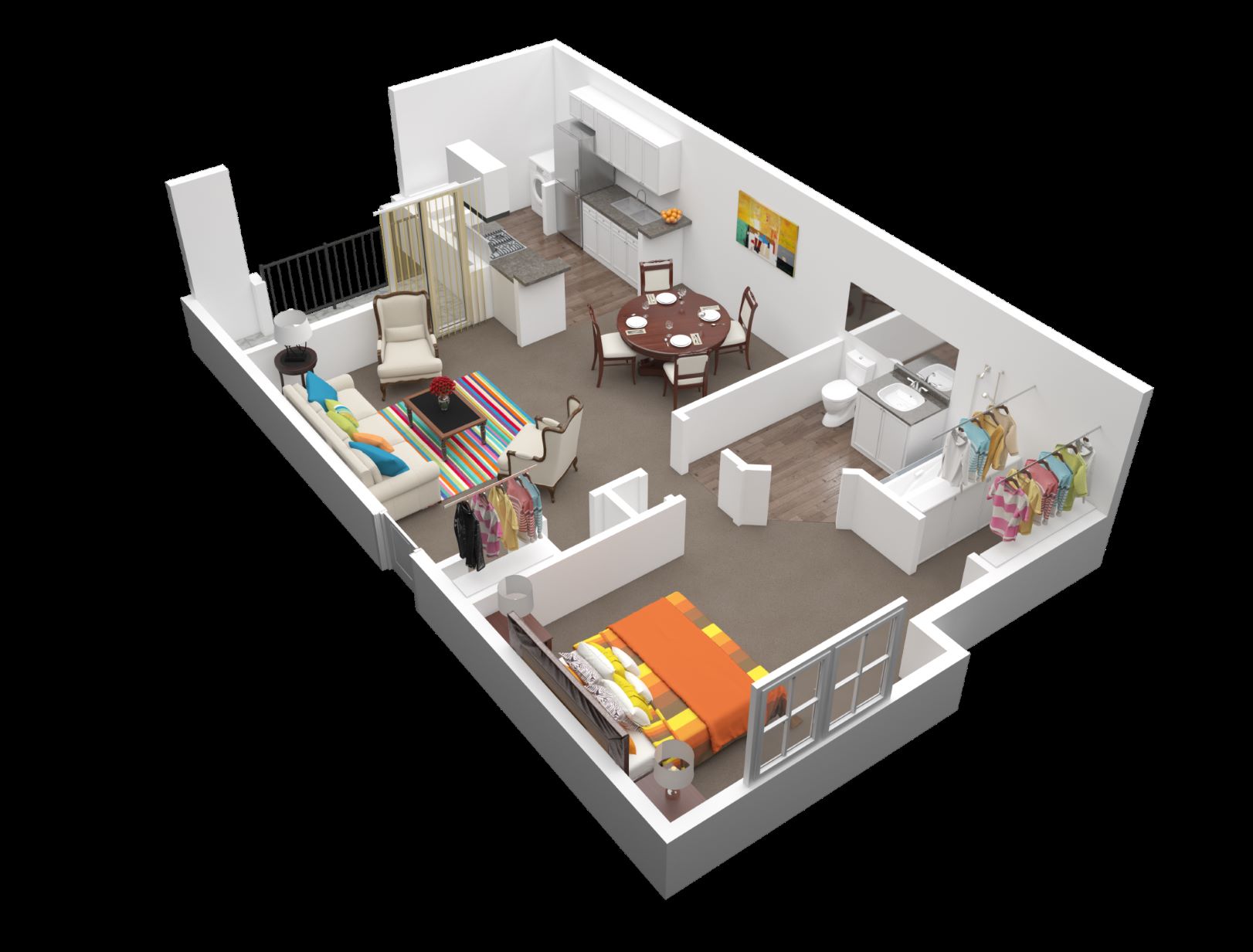 Floor plan for 1 bed, 1 bath, 851 sqft